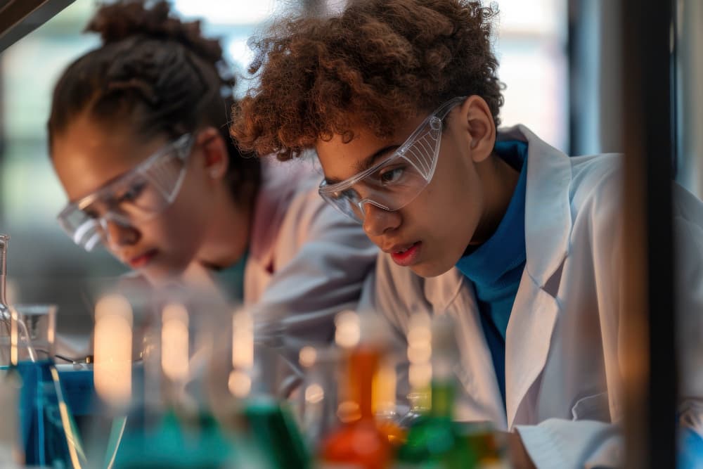 Watney College students and faculty conducting research in a modern laboratory