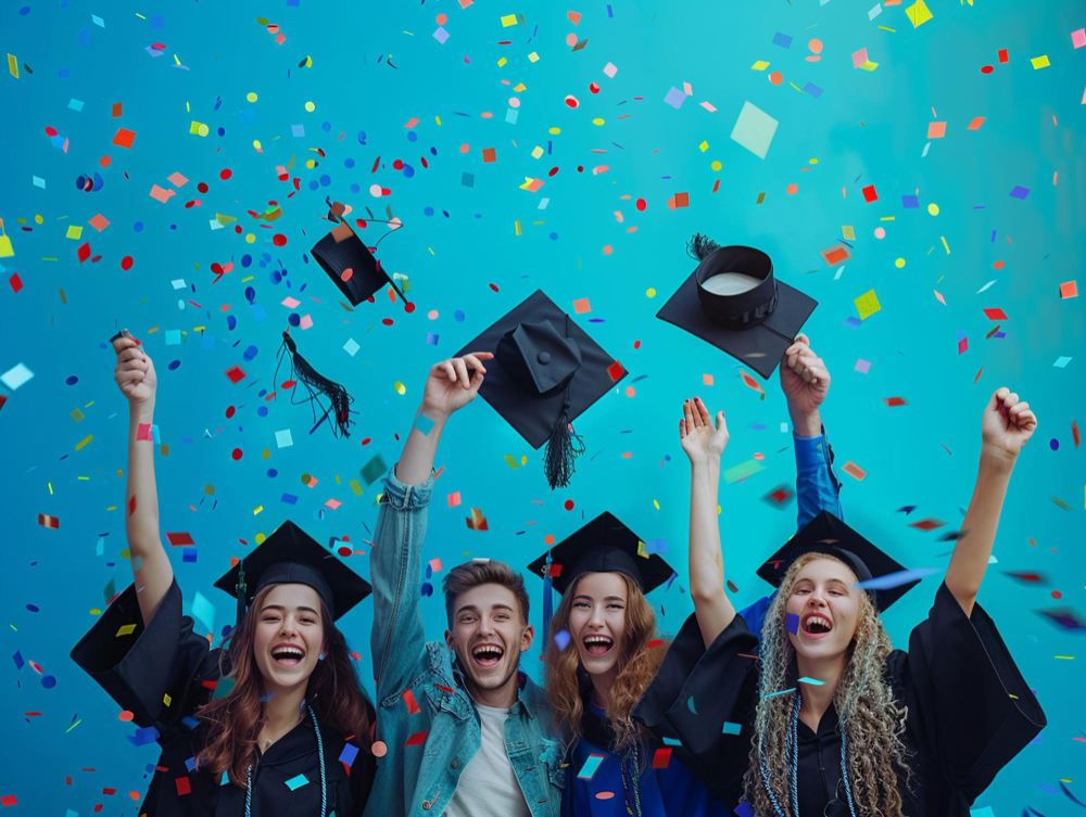 Graduates celebrating their success at Watney College